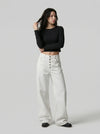 High-Rise Wide-Leg Casual Trousers