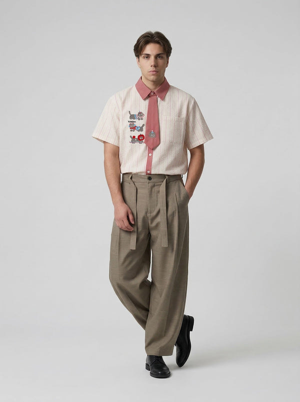 Sewn-Detail Whisker Tie Collar Shirt