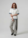 Plaid Layered Short-Sleeve Collar-Knit Shirt