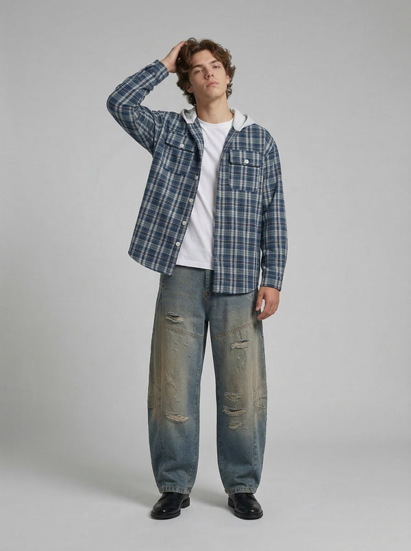 Grunge Faded Bell-Leg Denim alternatif görünüm