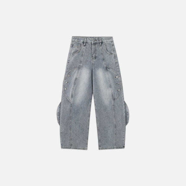 Western Style Decorative Button Denim Trousers alternatif görünüm
