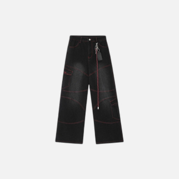 Chained Stitched Easy Cut Wide Denim alternatif görünüm