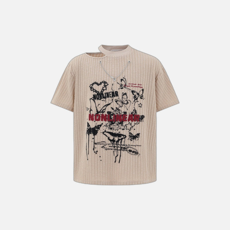 Flutter-Print Print Laid-Back Round Neck T-Shirt