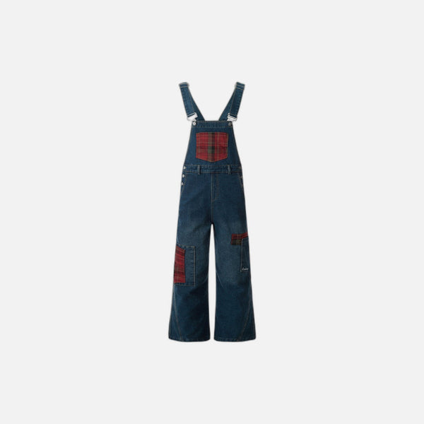 Contrast Plaid Denim Jumpsuit