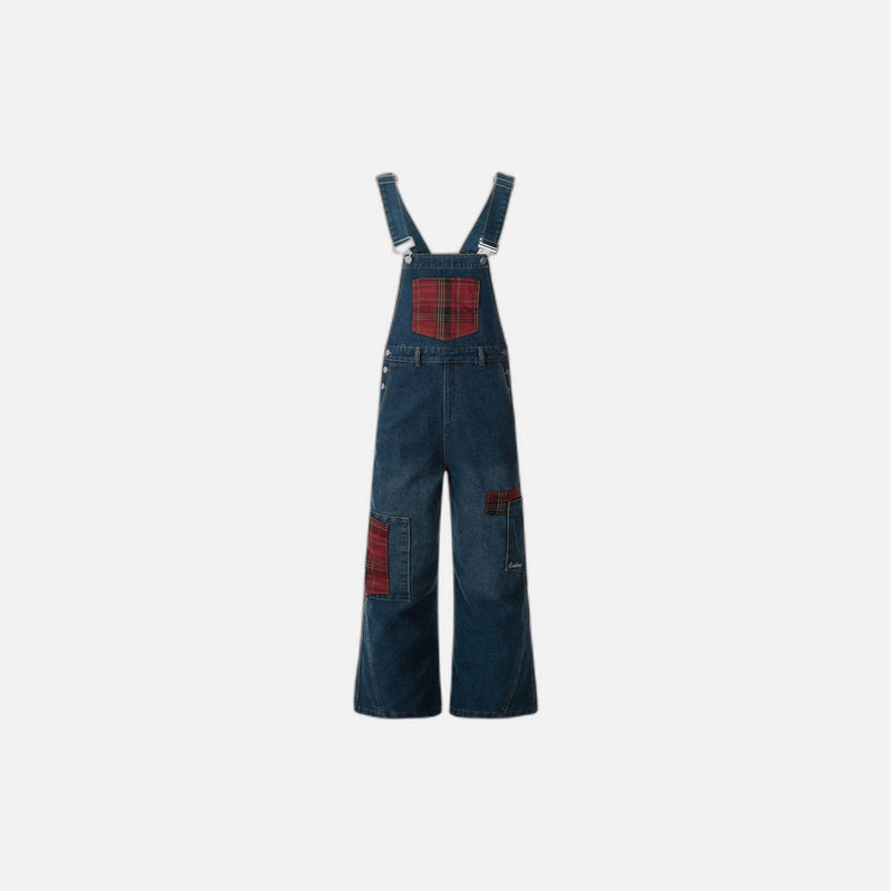 Contrast Plaid Denim Jumpsuit
