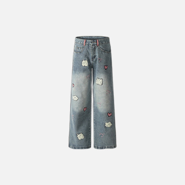 Cartoon Love Stitchwork Denim alternatif görünüm