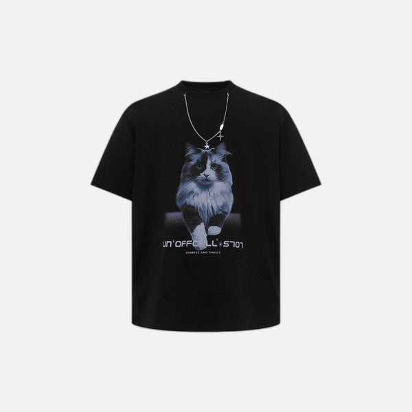 Heartland Style Nine-Lives Print Decorative T-Shirt