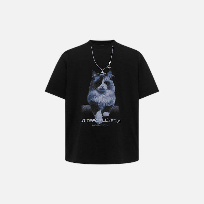 Heartland Style Nine-Lives Print Decorative T-Shirt