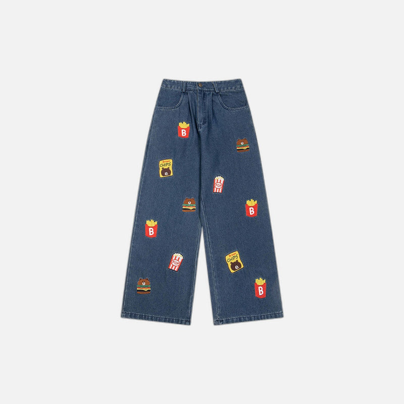 Cartoon Stitched Denim Bell Leg Denim