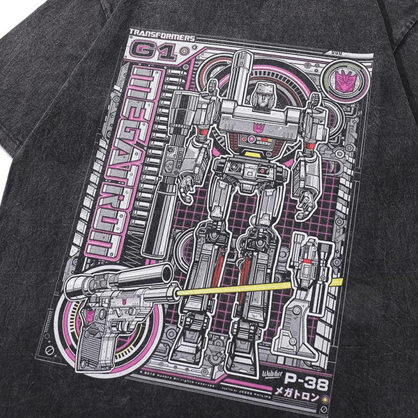 Classic-Wash Relaxed Cel-Shaded Robot T-Shirt alternatif görünüm