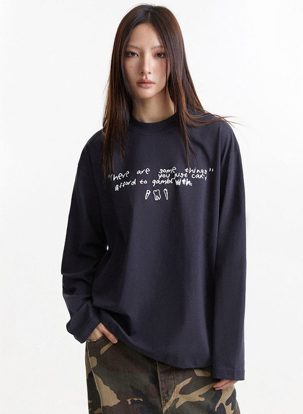Illustrated Text Long Sleeve T-Shirt