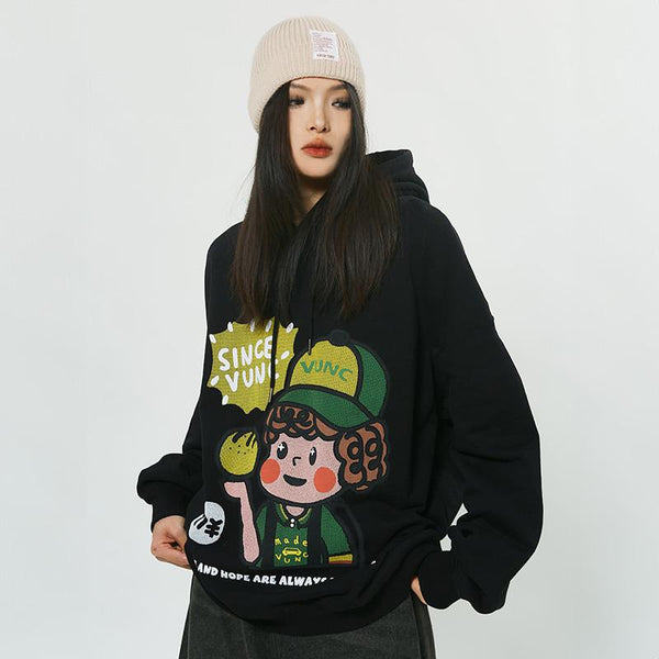 Cute Boy Graphic Oversized Sweatshirt alternatif görünüm