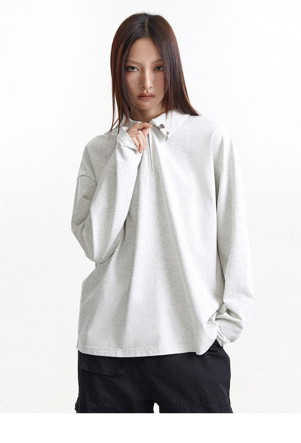 Zipper-Trim Collar Edge Woven Top alternatif görünüm