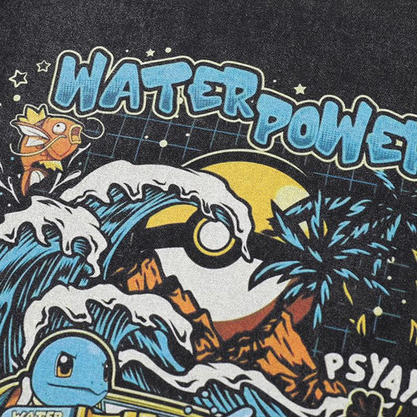 Faded-Wash Water Power Stamped T-Shirt alternatif görünüm