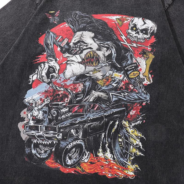 Unstructured Angry Manga-Art Imprinted T-Shirt alternatif görünüm