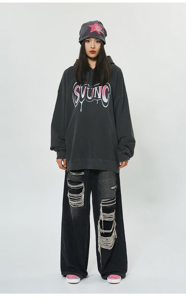 Relaxed Letter Print Sweatshirt alternatif görünüm