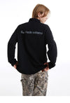 Zipper-Trim Collar Edge Woven Top