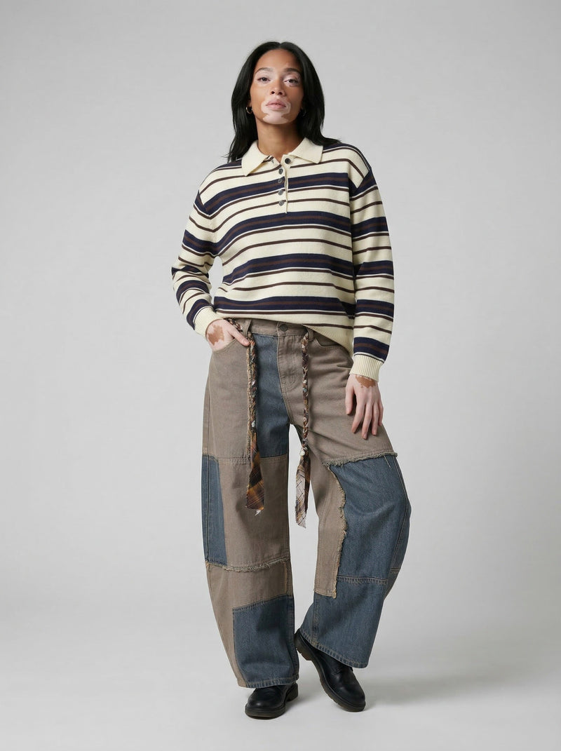 Mosaic Bell-Leg Denim Trousers