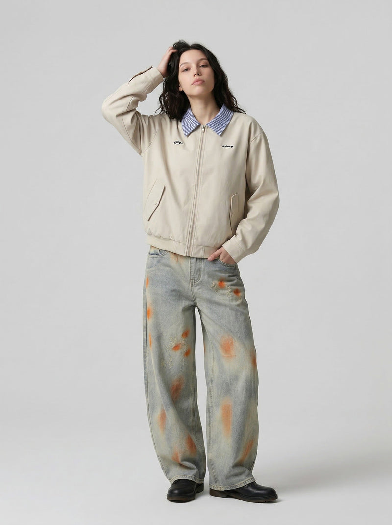Faded Paint-Splatter Bell-Leg Denim