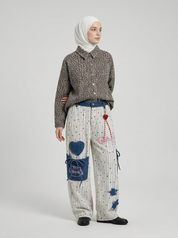 Embroidered Balloon Wide-Leg alternatif görünüm
