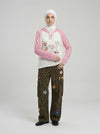 Color-Blocked Whisker Print Hooded Top