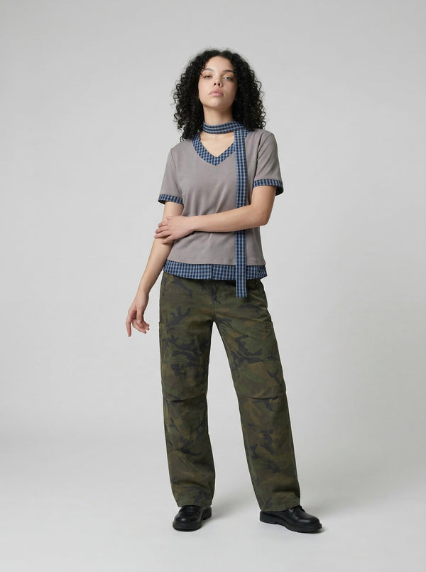 Scarf Mock Checkered T-Shirt