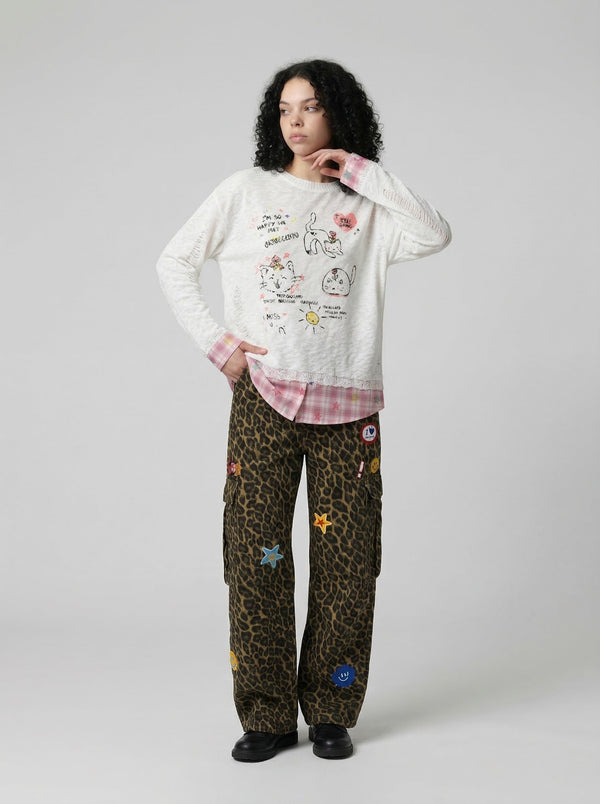 Playful Nine-Lives Visual Layered Top