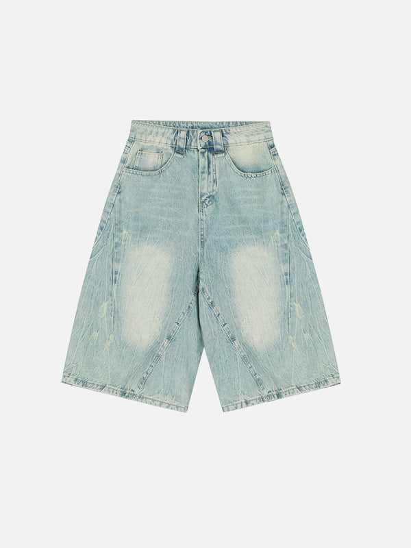 Yıkanmış Panel Jean Şort, yan görünüm — Navra Wear