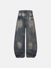 Yıkanmış Taşlamalı Baggy Bol Paça Jean Pantolon, model üzerinde — Navra Wear
