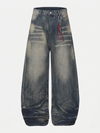 Yıkanmış Taşlamalı Baggy Bol Paça Jean Pantolon, arka görünüm — Navra Wear