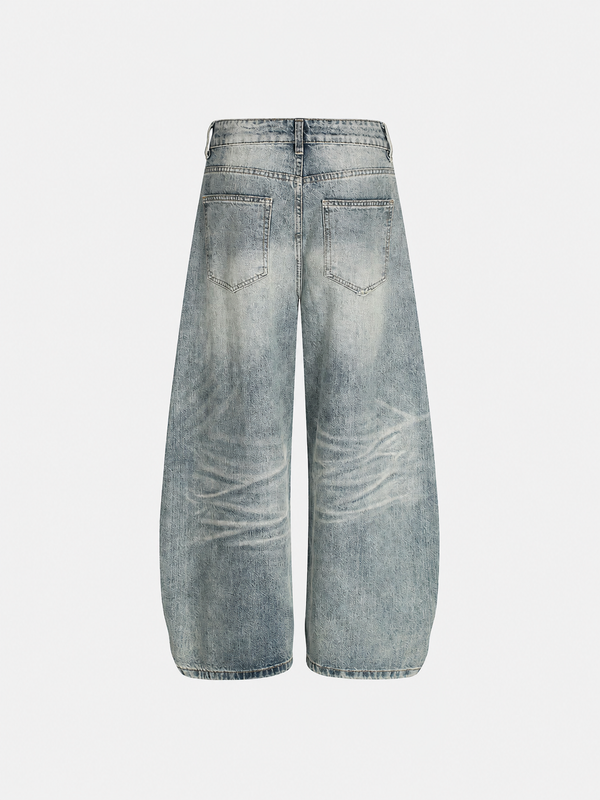 Yıkanmış Taşlamalı Baggy Bol Paça Jean Pantolon alternatif görünüm