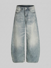 Yıkanmış Taşlamalı Baggy Bol Paça Jean Pantolon, arka görünüm — Navra Wear