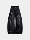 Yıkanmış Taşlamalı Yıldız Bol Paça Jean Pantolon, arka görünüm — Navra Wear