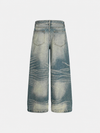 Yıkanmış Taşlamalı Buruşuk Jean Pantolon, arka görünüm — Navra Wear