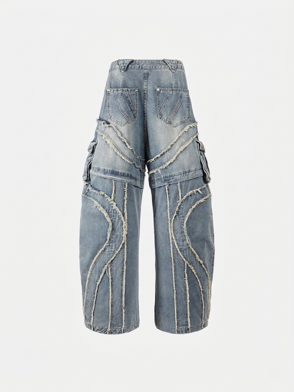 Dalga Panel Baggy Bol Paça Jean Pantolon alternatif görünüm