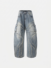 Dalga Panel Baggy Bol Paça Jean Pantolon, arka görünüm — Navra Wear
