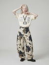 Floral Cartoon Cubs-Print Sport-Collar Shirt
