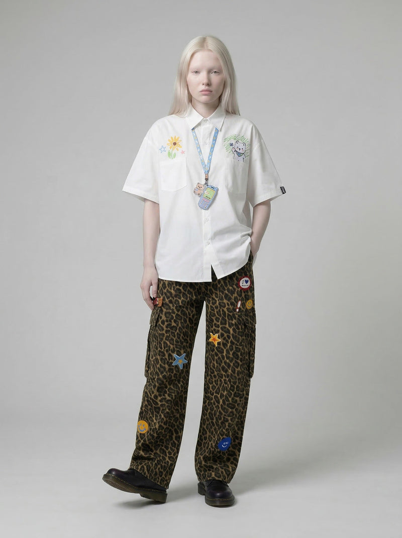 Sunflower and Ursus Thread-Work Button-Up Shirt
