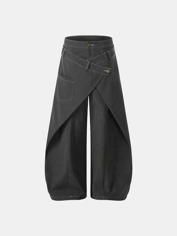 Kruvaze Panel Baggy Bol Paça Pantolon alternatif görünüm