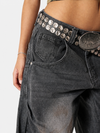 Buruşuk Bol Paça Jean Pantolon, yan görünüm — Navra Wear