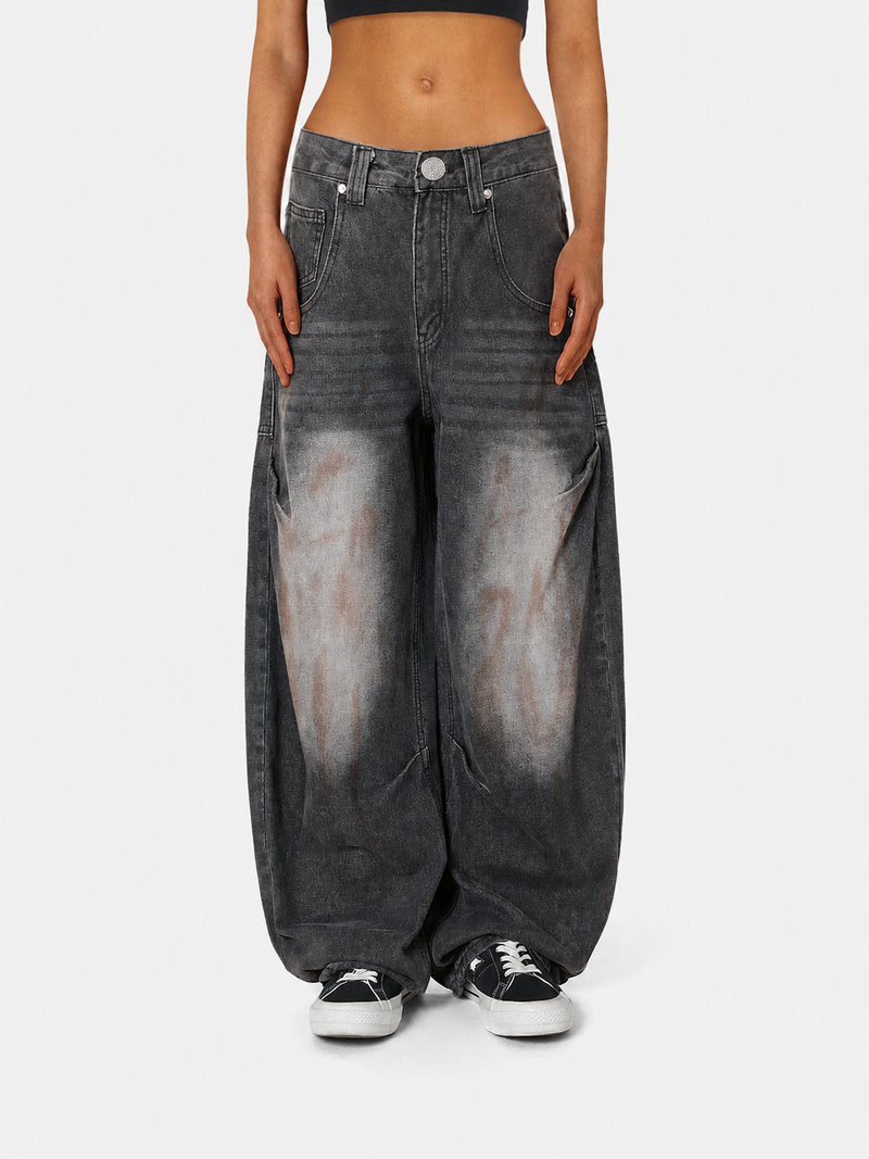 Buruşuk Bol Paça Jean Pantolon, stil görünüm — Navra Wear